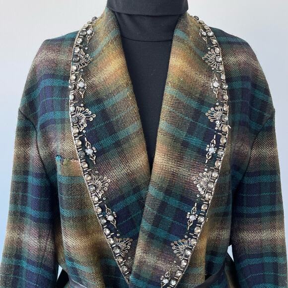 Isabel Marant Milroy Linen & Wool plaid embellished tie waist Coat FR44 US 12 - Picture 3 of 14